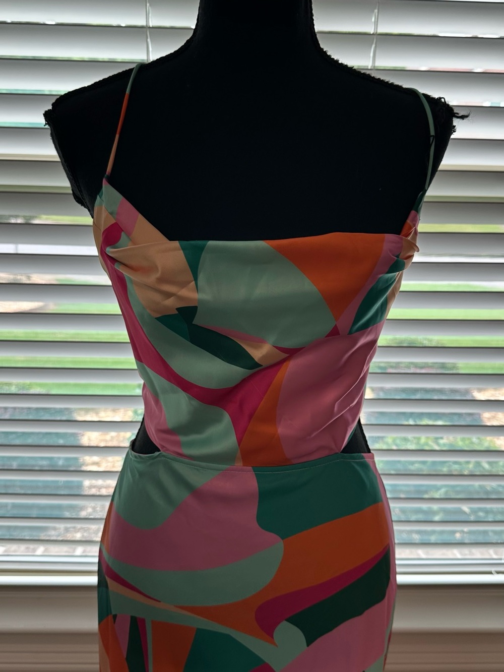 Colorblock Abstract Midi Slip Dress - Pink & Teal - Picture 3 of 5
